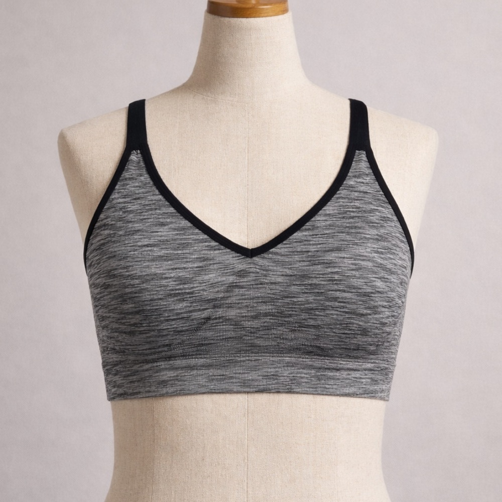 Cacique Bralette Sports Bra Style Adjustable Heather Gray/Black Size 26/28